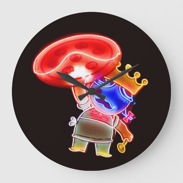 Neon Pizza Pie Clock Große Wanduhr (Vorderseite)