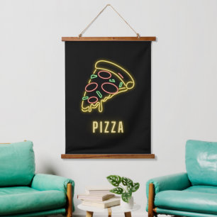 Neon Pizza Slice Wandteppich Mit Holzrahmen