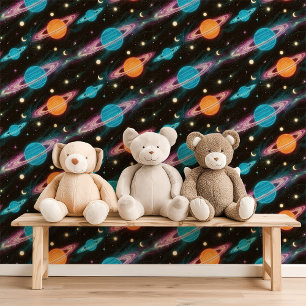 Neon Planeten und Monde Weltraum Tapete