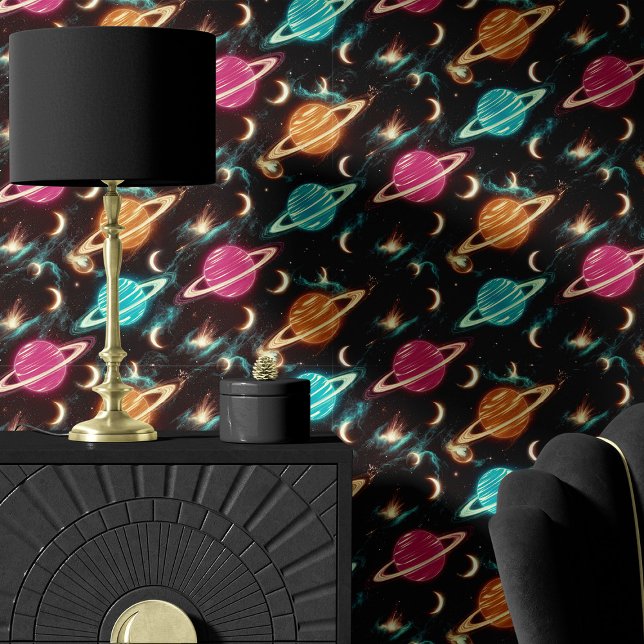 Neon Planets and Moons Galaxy Tapete (Von Creator hochgeladen)