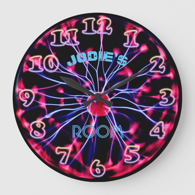 Neon Plasma Ball - Spielzimmer Personalisiert Große Wanduhr (Vorderseite)