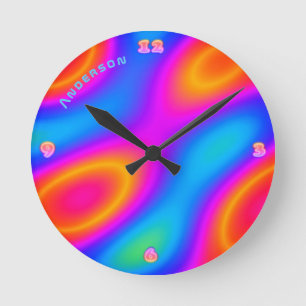 Neon Plasma Moderne psychedelische Personalisierte Runde Wanduhr