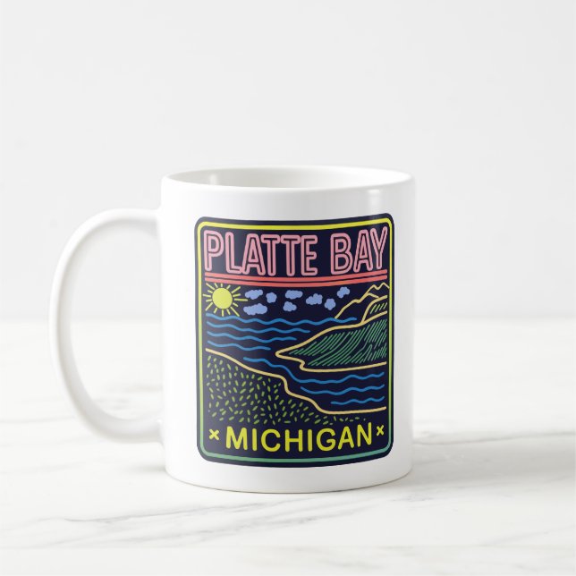 Neon Platte Bay Michigan Kaffeetasse (Links)