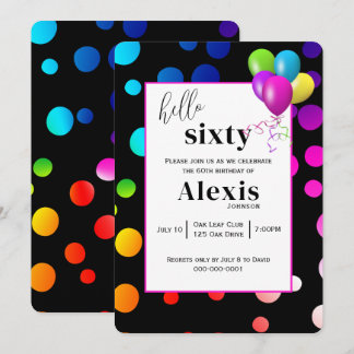 Neon Polka Dots für 60. Geburtstagsparty Einladung