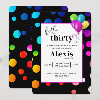 Neon Polka Dots für das 30. Geburtstag Party Einladung