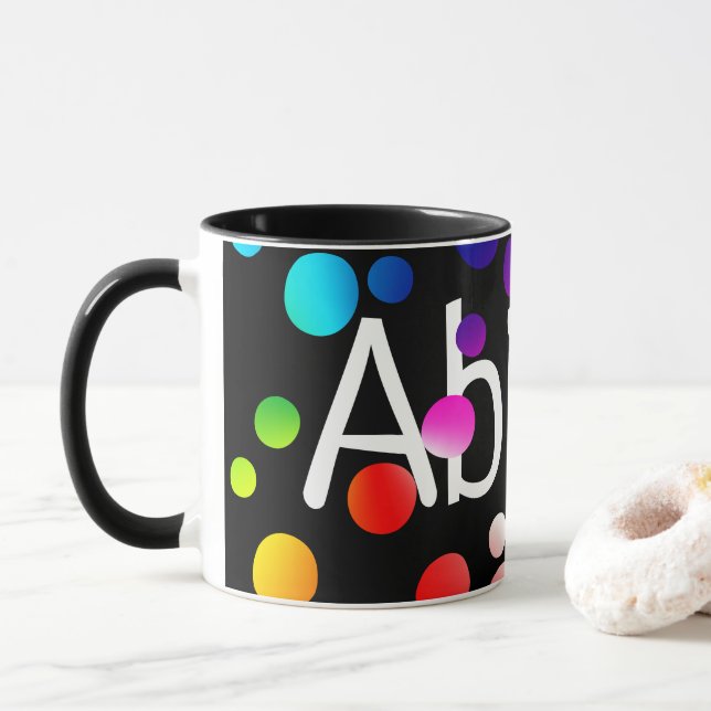 Neon Polka Dots mit Namen Tasse (Mit Donut)
