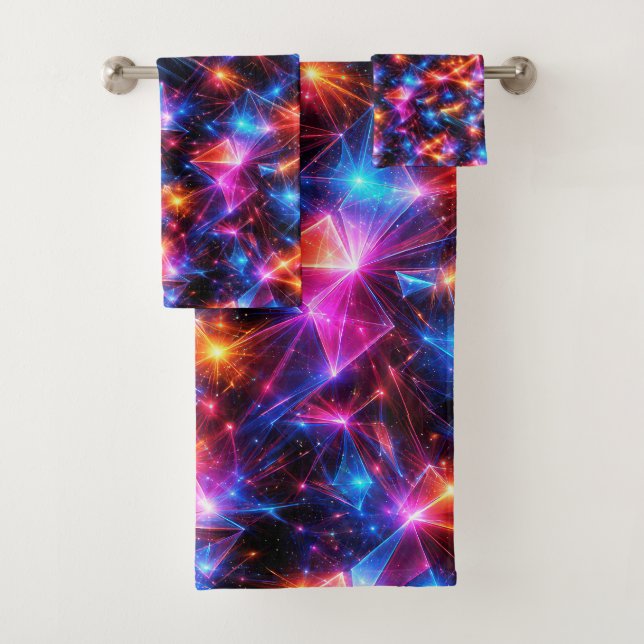 Neon Polygon Abstract with Explosions Badhandtuch Set (Insitu)
