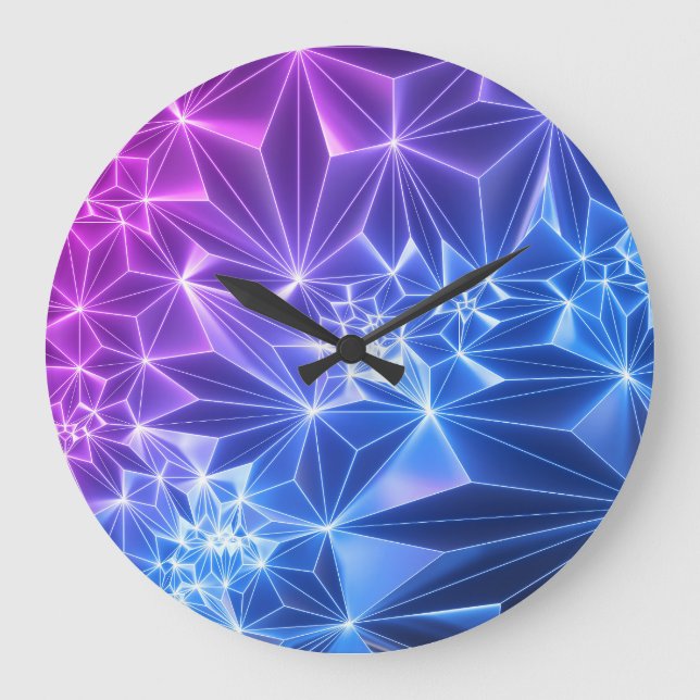 Neon Polygonal: Pink Blue 3D. Große Wanduhr (Vorderseite)