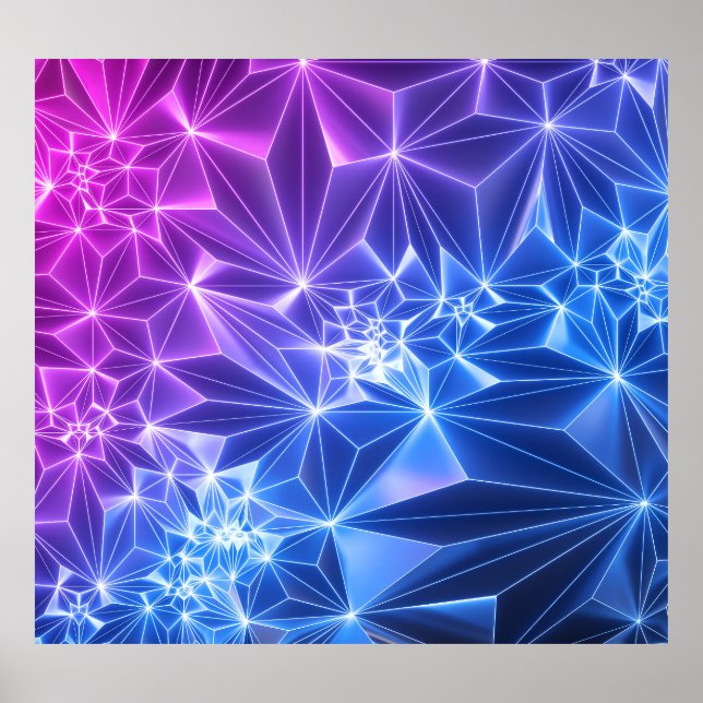 Neon Polygonal: Pink Blue 3D. Poster (Vorne)