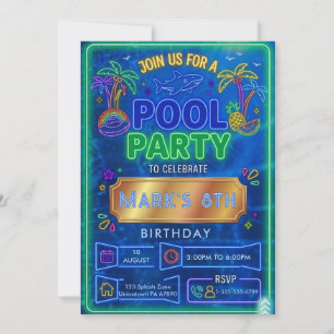 Neon-Pool-Geburtstags-Schwimmen Geburtstag Einladung