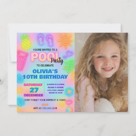 Neon Pool Geburtstagseinladung mit Foto Einladung