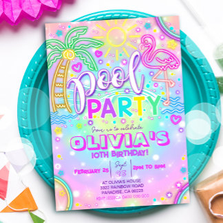 Neon Pool Party Einladung Flamingo Pool