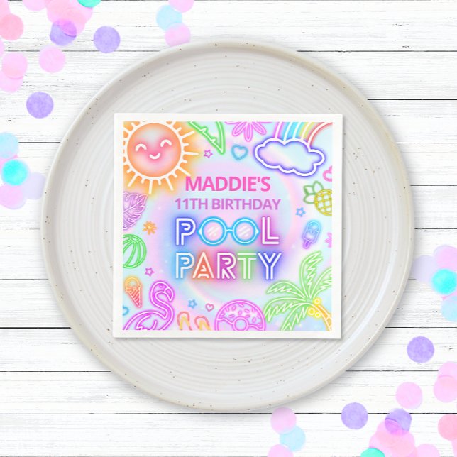 Neon Pool Party Geburtstag Napkins Serviette (Von Creator hochgeladen)