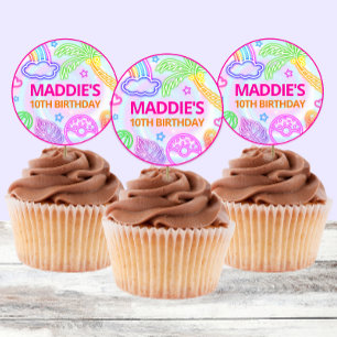 Neon Pool Party Geburtstagsaufkleber Runder Aufkleber