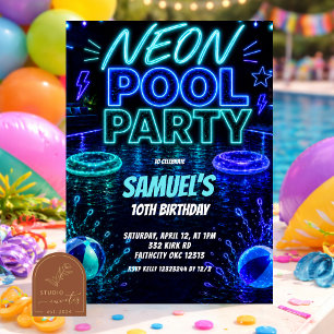 Neon-Poolparty-Einladung für jugendliche Jungen Einladung