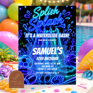 Neon-Poolparty-Jungen-Sport-Geburtstagseinladung Einladung