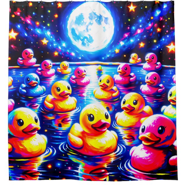 Neon Poolside Duckies Duschvorhang (Vorderseite)