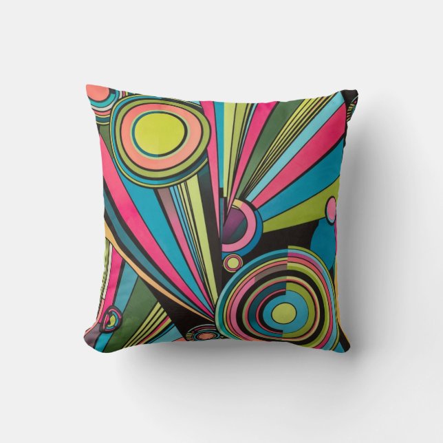Neon Pop Art Deco: Electric Geometric Radio Waves  Kissen (Vorderseite)