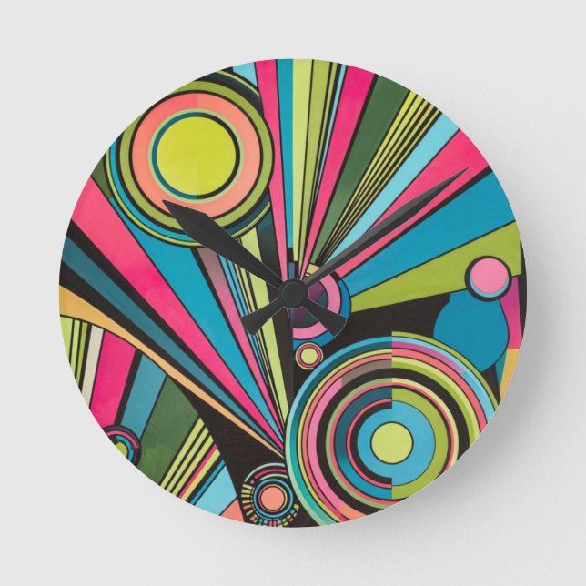 Neon Pop Art Deco: Electric Geometric Radio Waves  Runde Wanduhr (Vorderseite)