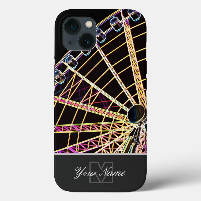 Neon-Pop-Art Ferris Rad mit Monogram! Case-Mate iPhone Hülle (Rückseite)