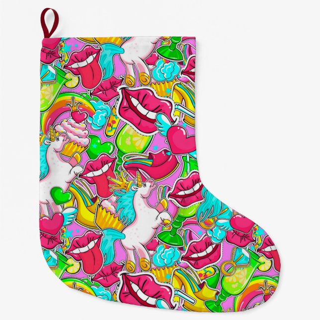 Neon Pop Art Großer Weihnachtsstrumpf (Vorderseite)