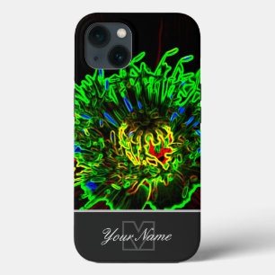 Neon-Pop-Art grünes Blütenmakro mit Monogram! Case-Mate iPhone Hülle