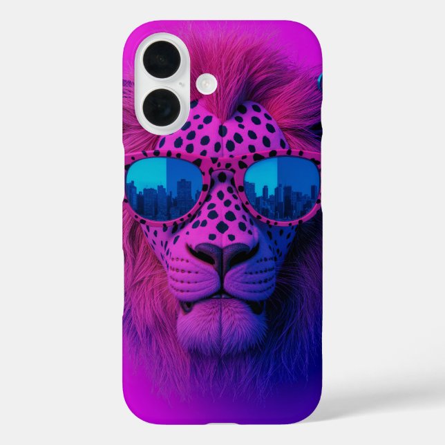 Neon Pop Art Löwe mit blauer Sonnenbrille Case-Mate iPhone Hülle (Rückseite)