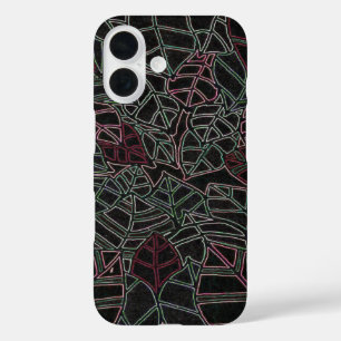 Neon Pop Art Palmenblätter auf Schwarz iPhone 16 Hülle