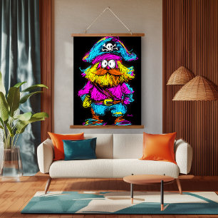 Neon-Pop-Art-Pirat: Kühn und eigenwillig Wandteppich Mit Holzrahmen