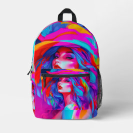 Neon Pop Art Portrait Bedruckter Rucksack