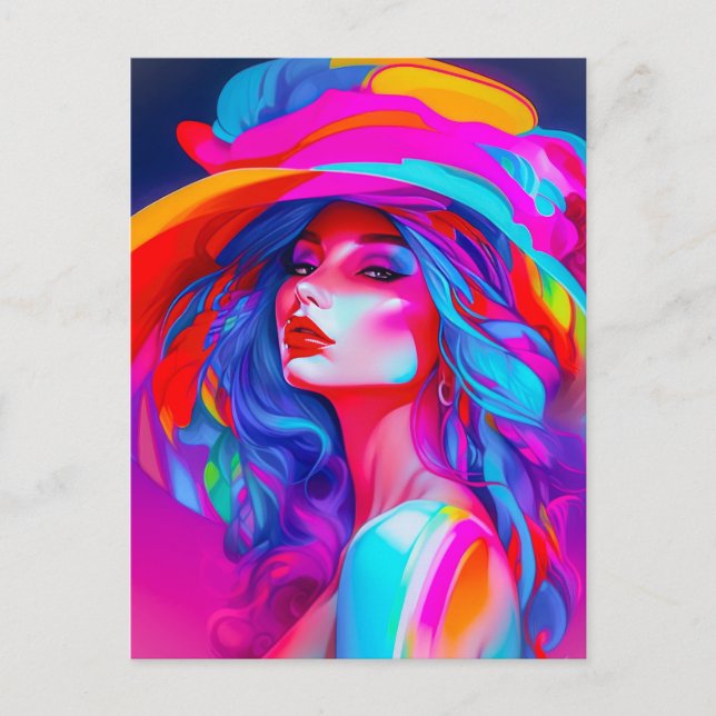 Neon Pop Art Portrait Postkarte (Vorderseite)