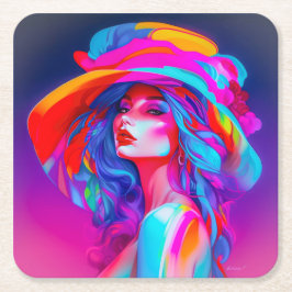 Neon Pop Art Portrait Rechteckiger Pappuntersetzer