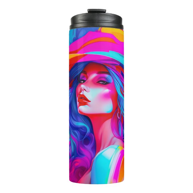 Neon Pop Art Portrait Thermosbecher (Vorderseite)