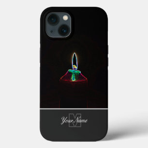 Neon-Pop-Art romantisches Kerzenlicht mit Monogram iPhone 13 Hülle