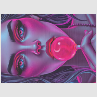 Neon Pop Art Woman Decoupage Paper | Pink Lollipop Seidenpapier