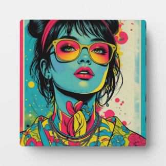 Neon Pop Diva Portrait - Bold & Vibranno Retro Art Fotoplatte