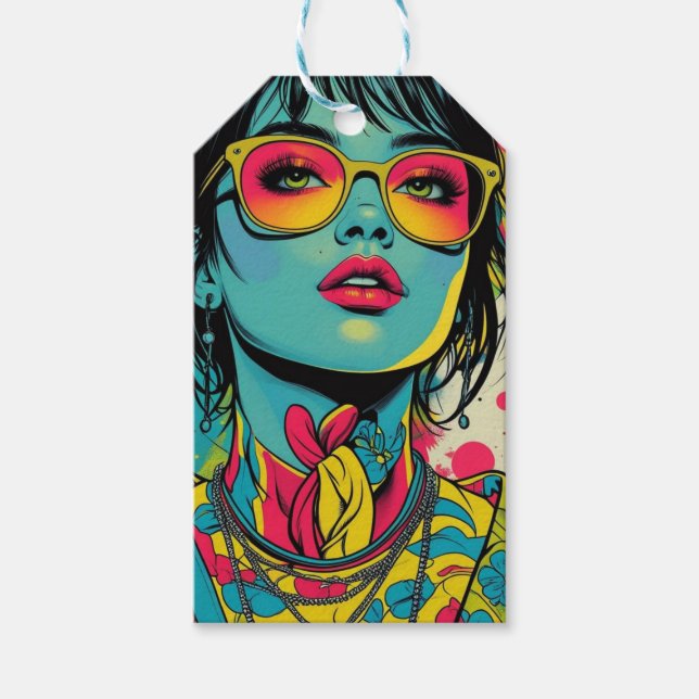 Neon Pop Diva Portrait - Bold & Vibranno Retro Art Geschenkanhänger (Vorderseite)