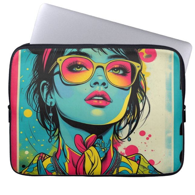 Neon Pop Diva Portrait - Bold & Vibranno Retro Art Laptopschutzhülle (Vorderseite)