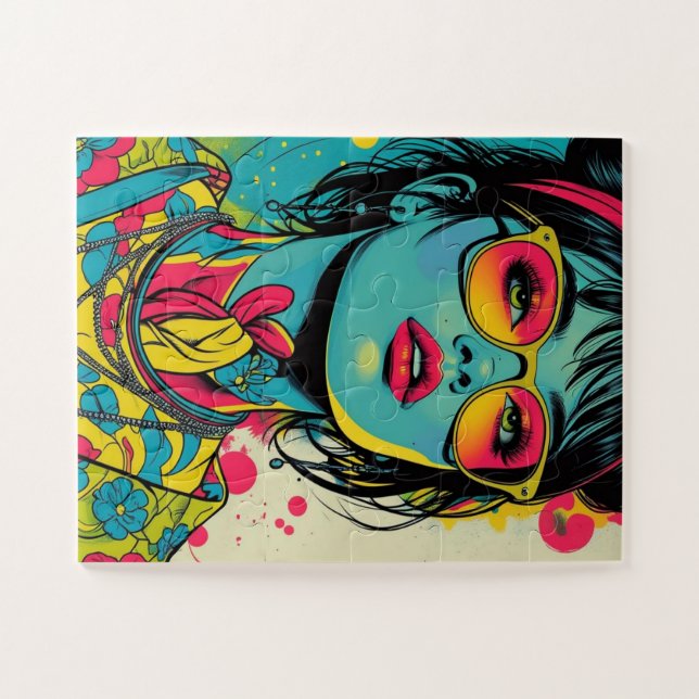 Neon Pop Diva Portrait - Bold & Vibranno Retro Art Puzzle (Horizontal)