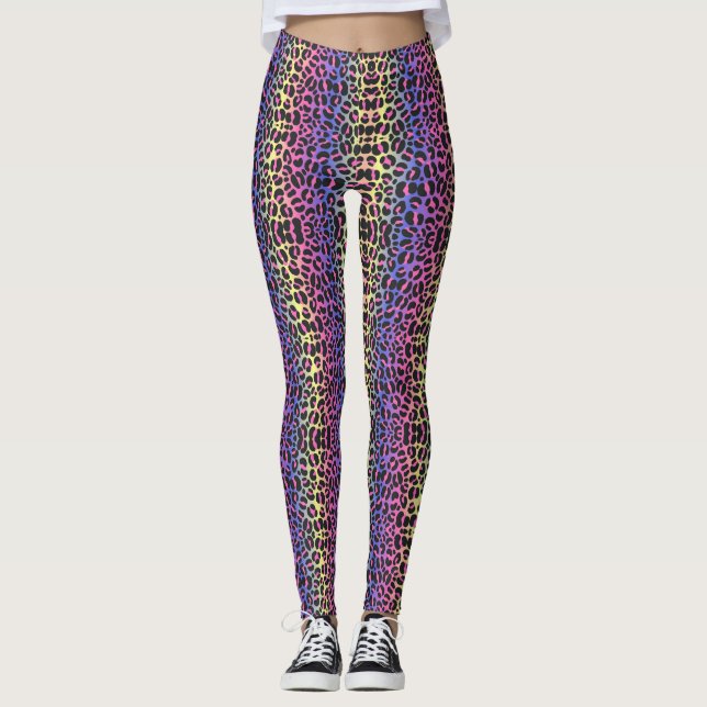 Neon Pop Leopard Print Leggings - fett und stilvol (Vorderseite)