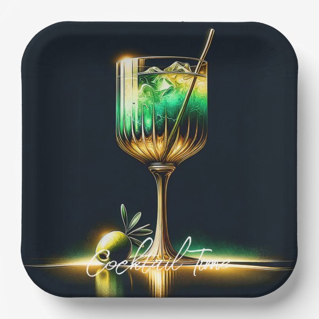 Neon Popular Party Time Personalisiert Pappteller (Vorderseite)