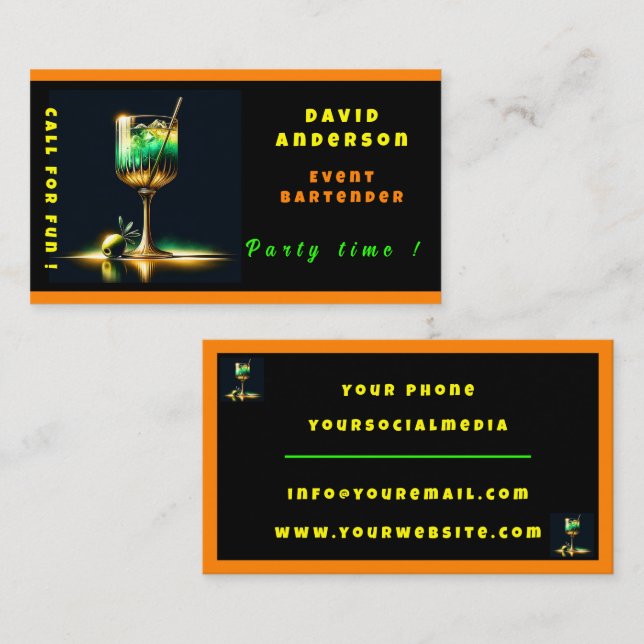 Neon Populäres Party Zeit Personalisiert Beruflich Visitenkarte (Vorne/Hinten)