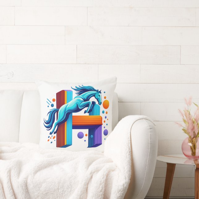 Neon Power Horse Jump Over H Letter Kissen (Liege)