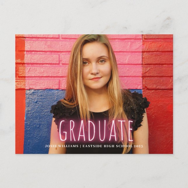 Neon Print Graduate Foto Announcement Magnet Postkarte (Vorderseite)