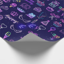 Neon-Prinzessin-Geburtstag-Geschenkpapier