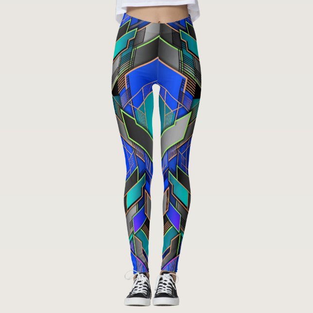 Neon-Prisma geometrisches abstraktes Muster Leggings (Vorderseite)