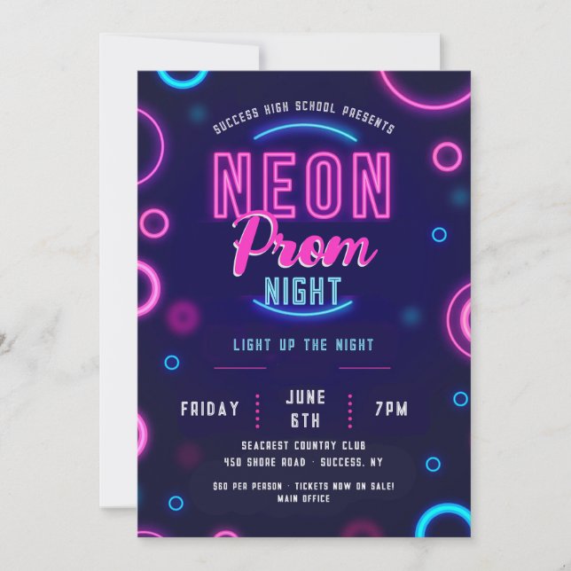 Neon Prom Night Einladung (Vorderseite)