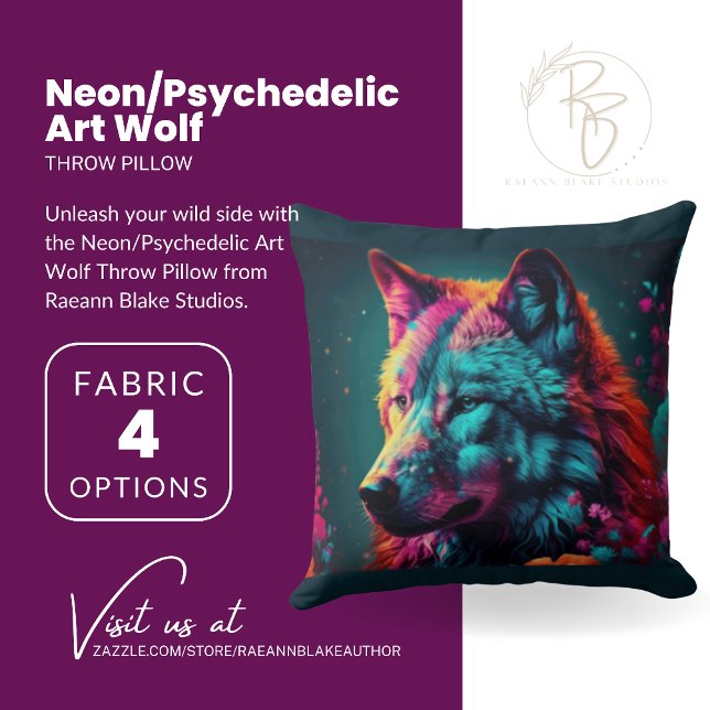 Neon/Psychedelic Art Wolf Keuchkissen Kissen (Von Creator hochgeladen)