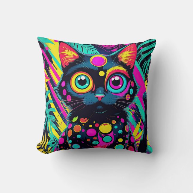 ✨ Neon Psychedelic Cat – Pop Art Design 🎨🐱 Kissen (Vorderseite)