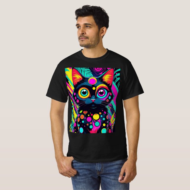 ✨ Neon Psychedelic Cat – Pop Art Design 🎨🐱 T-Shirt (Vorne ganz)